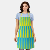 Tablier Motif bleu jaune vert rayé (Porté)