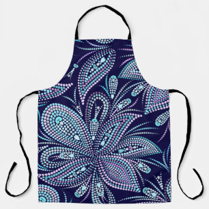 Tablier Motif bleu pointillé avec cachemire et perles. Nom