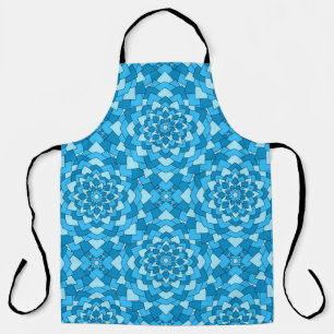 Tablier Motif bleu turquoise à fleurs géométriques sans so