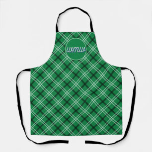 Tablier Motif bleu vert plaid Monogram Apron