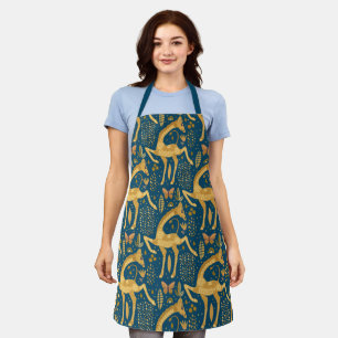 Tablier Motif Boho Giraffe Bleu et Or