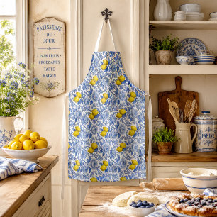 Tablier Motif botanique de citron bleu vintage