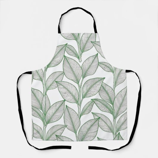 Tablier Motif botanique de feuille de laurier vert (Recto)