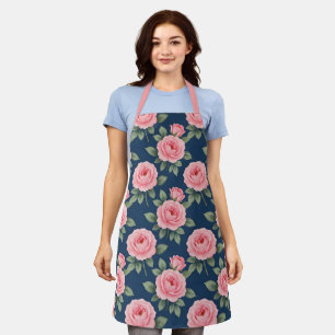 Tablier Motif botanique de roses roses luxuriantes