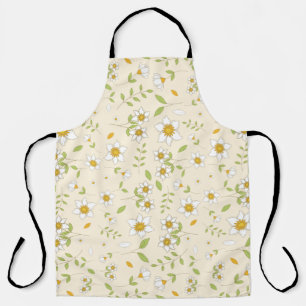 Tablier Motif botanique floral blanc sur crème