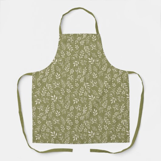 Tablier Motif botanique Olive Green - Apron (Recto)
