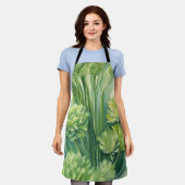 Tablier Motif botanique vert de céleri luxuriant (Porté)