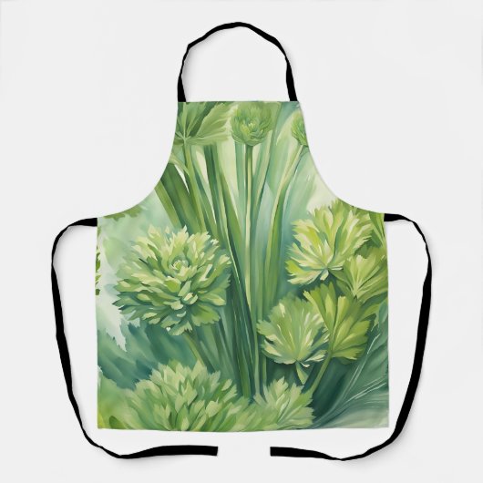Tablier Motif botanique vert de céleri luxuriant (Recto)