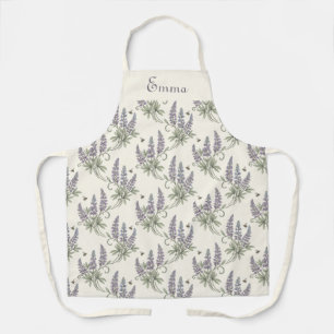 Tablier Motif botanique vintage élégant lupin et abeilles