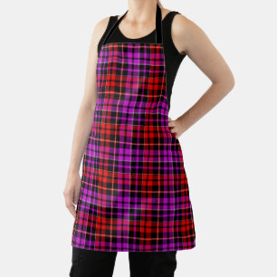 Tablier Motif carreaux tartan noir rouge violet