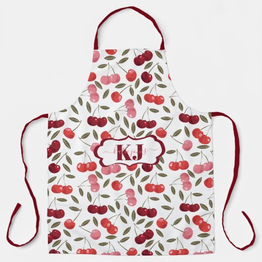 Tablier Motif Cerise Douce | Monogramme (Recto)