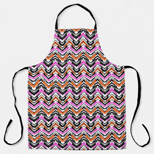 Tablier Motif Chevron De Main Noire, Orange Et Rose (Recto)