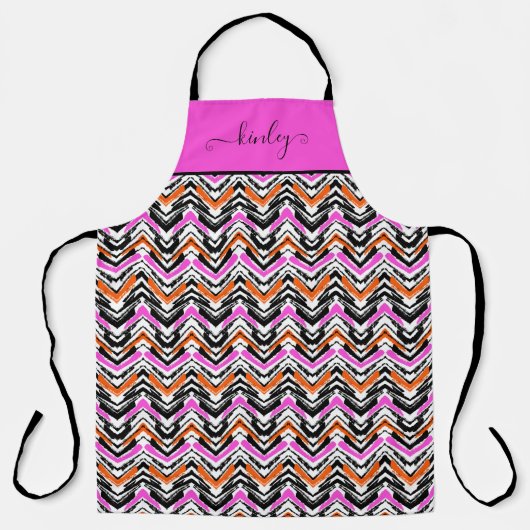Tablier Motif Chevron De Main Noire, Orange Et Rose (Recto)