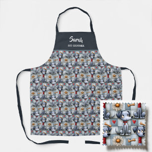 Tablier Motif Chien Patchwork Bleu Toiletteur pour Animaux