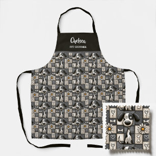 Tablier Motif Chien Patchwork Noir et Blanc Toiletteur pou