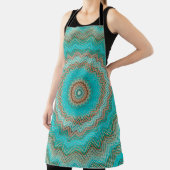 Tablier Motif circulaire turquoise, beige. Mandala. (Insitu)