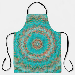 Tablier Motif circulaire turquoise, beige. Mandala.