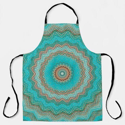 Tablier Motif circulaire turquoise, beige. Mandala. (Recto)