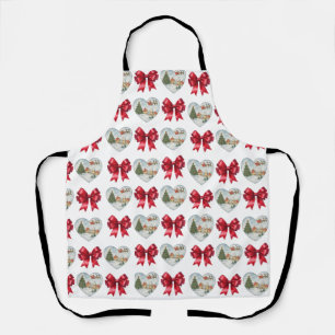 Tablier Motif Coquette de Noël Cœurs et Rubans