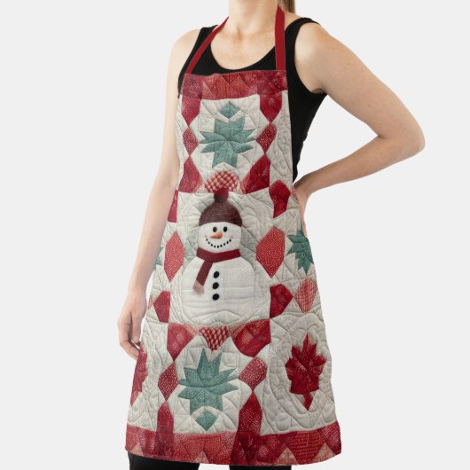 Tablier Motif courbé Snowman Rouge Blanc Vert (Insitu)