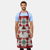Tablier Motif courbé Snowman Rouge Blanc Vert (Porté)