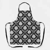 Tablier Motif Damassé Rococo Blanc sur Noir (Recto)