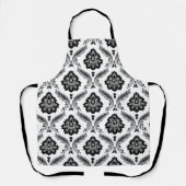 Tablier Motif Damassé Rococo Gris Noir Blanc (Recto)