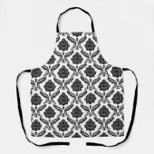 Tablier Motif Damassé Rococo Noir sur Blanc (Recto)