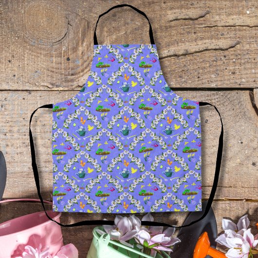 Tablier Motif Damassé Violet Jardinage