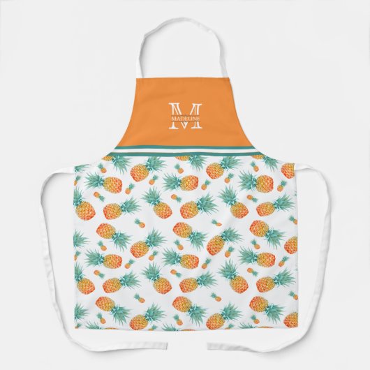 Tablier Motif d'ananas tropical| Monogrammes (Recto)