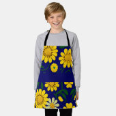 Tablier Motif d'aquarelle bleu Floral Jaune (Porté)