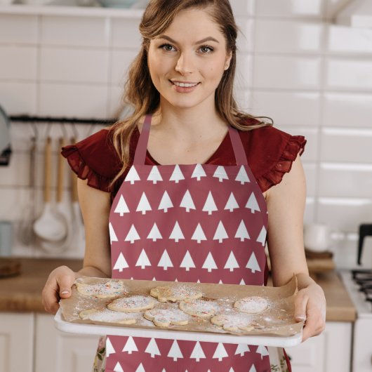 Tablier Motif d'arbre de Noël | Géométrique Scandi Rouge f