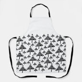 Tablier Motif d'arbre de Noël noir et blanc moderne (Recto)