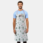 Tablier Motif d'arbre de Noël personnalisé rose et vert (Porté)