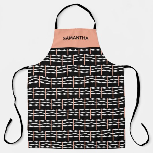 Tablier Motif d'art africain marron, noir et blanc (Recto)