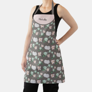 Tablier Motif d'art aquarelle Citrouille Blanche et Fleurs