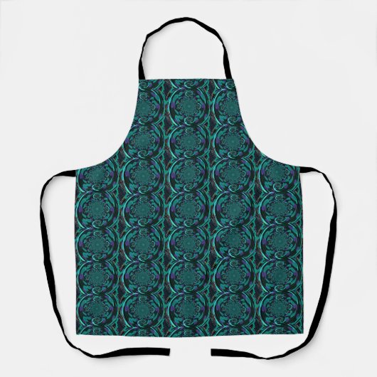 Tablier Motif d'art fractal noir et Turquoise (Recto)