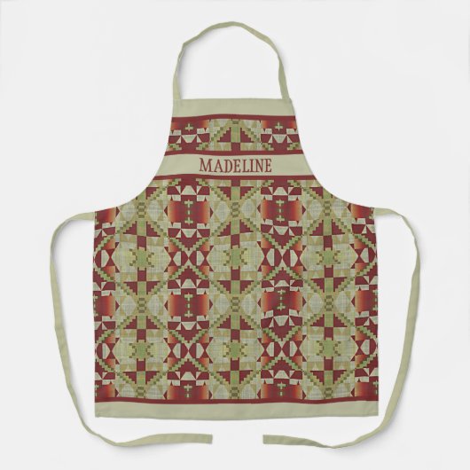 Tablier Motif d'art personnalisé Olive Green Red Orange Mo (Recto)