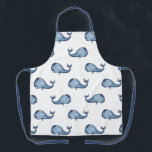Tablier Motif de baleine bleu aquarelle. Animal marin mari<br><div class="desc">Aire nautique bleu baleine motif tablier.</div>
