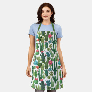 Tablier Motif de cactus Turquoises verts en fleurs