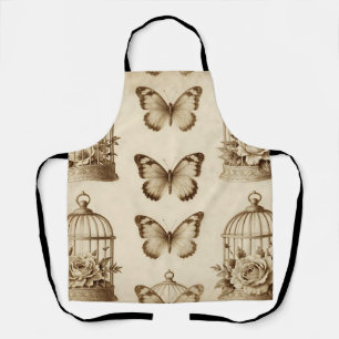 Tablier Motif de cage à oiseaux papillon Rose rétro Sépia