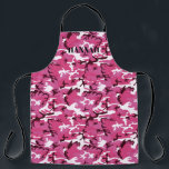 Tablier Motif de camouflage rose personnalisé<br><div class="desc">Design dispose d'un motif camo en allover, avec votre nom ou votre choix de personnalisation. Design monogrammé tendance. Classé et à la mode, ce tablier fait de cet accessoire de mode parfait. Ajoutez votre libellé personnalisé à cette conception à l'aide des cases "Modifier ce modèle de conception" situées à droite...</div>