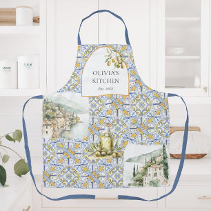 Tablier Motif de carreaux bleu jaune Olive Méditerranée