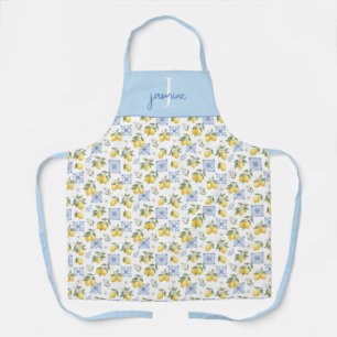 Tablier Motif de carreaux de nom de monogramme de citron d