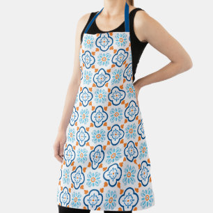 Tablier Motif de carreaux espagnols bleu et orange méditer