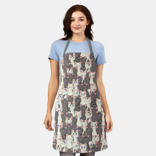 Tablier Motif de chats blancs et gris