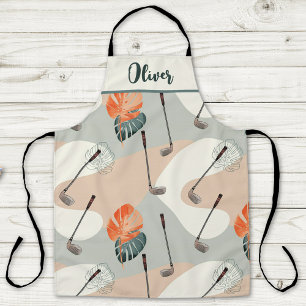 Tablier Motif de clubs de golf Boho avec feuilles tropical