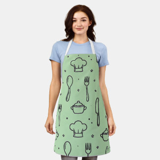 Tablier Motif de cuisine minimal noir et vert