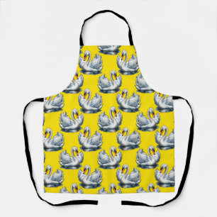 Tablier Motif de cygnes sur fond jaune