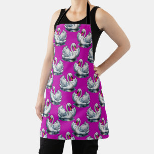 Tablier Motif de cygnes sur fond violet